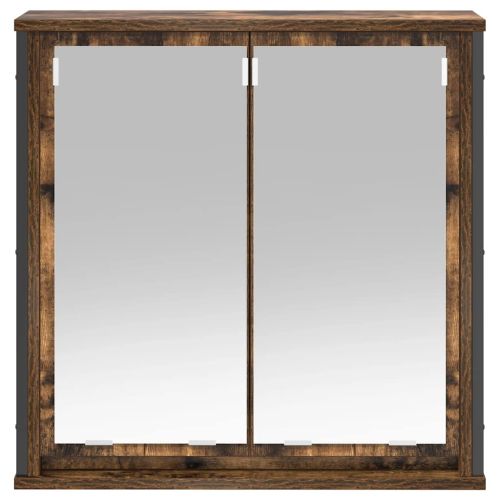 Стенен шкаф за баня с огледало опушен дъб 60x21x60 cm