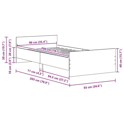 Bed Frame without Mattress Black Oak 90x200 cm Engineered Wood - Untranslated