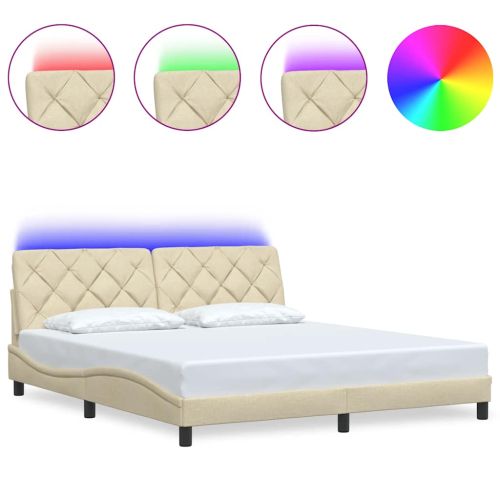 Рамка за легло с LED без матрак кремава 180x200 см плат