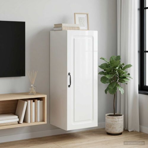 Стенно шкафче 33 x 34,5 x 90 см Инженерна дървесина Бял гланц
