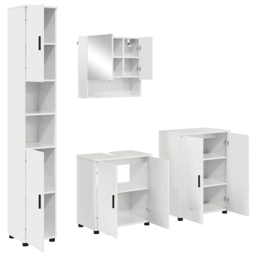 Комплект мебели за баня 4 бр. Лъскаво бяло 61 x 35 x 64 см