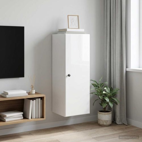 Стенно шкафче 33 x 34,5 x 90 см Инженерна дървесина Бял гланц