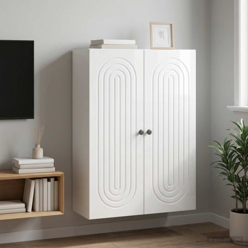 Стенно шкафче Бял гланц 66 x 34,5 x 90 см Инженерна дървесина