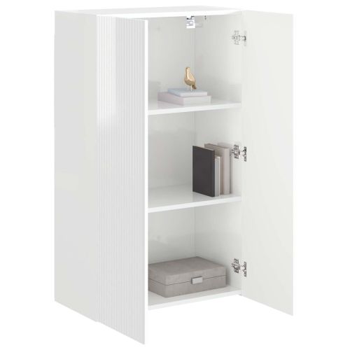 TV стенен шкаф Лъскаво бяло 59,5 x 31 x 100 см Инженерно дърво