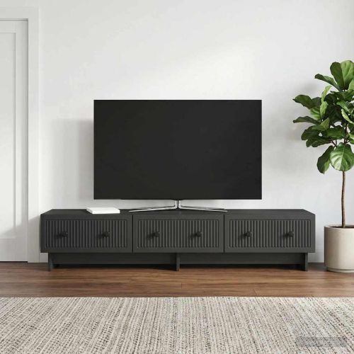 ТВ шкаф с чекмедже Черно 147 x 34,5 x 30 см Инженерна дървесина