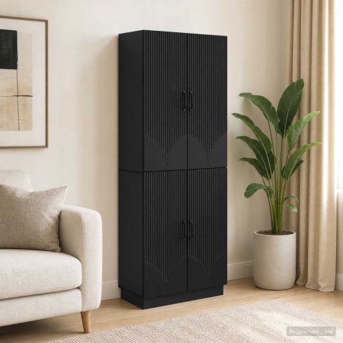 Комплект шкафове 2 pcs Черно Инженерна дървесина