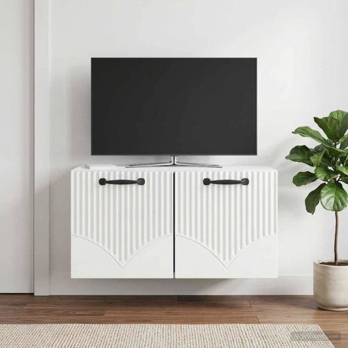 Стенно монтиран ТВ шкаф Бял гланц 59,5 x 31 x 30 см