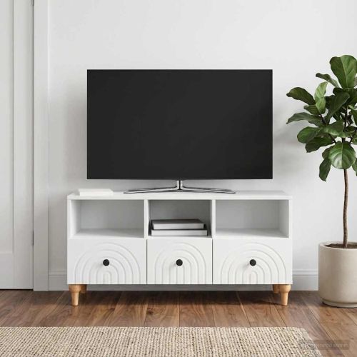ТВ шкаф Бял 102 x 34,5 x 50 см Инженерен дървен материал