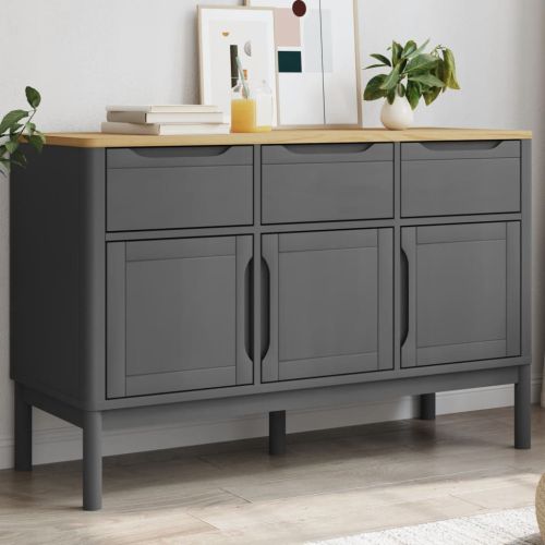 Сайдборд FLORO, сив, 114x43x74 см, борово дърво масив