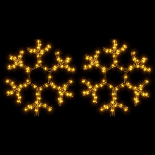 Коледни фигури снежинки с LED, 2 бр, топло бяло, 38x37 см