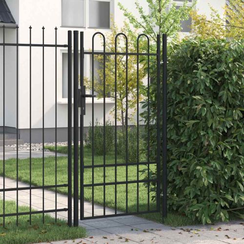 Оградна порта BOXTEL с единична врата с арковиден връх, стомана, 1x1,75 м, черна