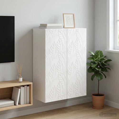Стенно шкафче 66 x 34,5 x 90 см Инженерна дървесина Бял гланц