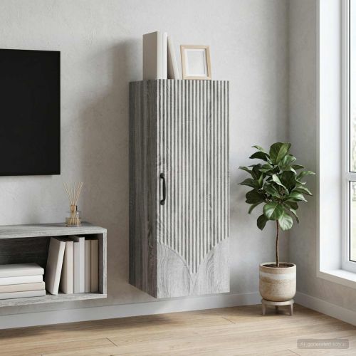 Стенно шкафче 33 x 34,5 x 90 см Инженерна дървесина Сив Сонома