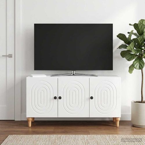 ТВ шкаф 99 x 34,5 x 50 см Бял гланц Инженерна дървесина