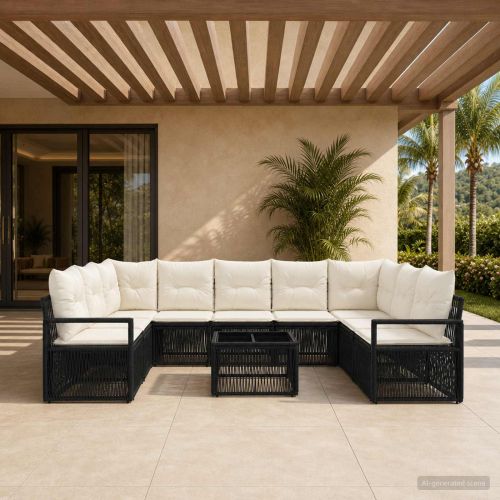 Градински Софа Комплект 10 pcs Черно полиратан