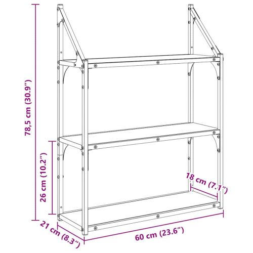 Стенен рафт Монтиране на стена Дъб 60 x 21 x 78,5 cm