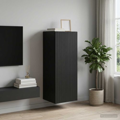Стенно шкафче 33 x 34,5 x 90 см Инженерна дървесина Черно