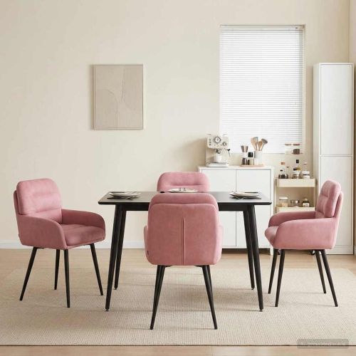 Обедени столове 4 бр. Кадифе Розово 59 x 59,5 x 90 см