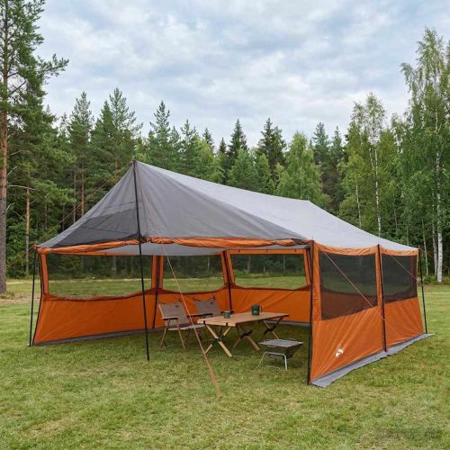 Семейна палатка с покрив Сив и оранжев 600 x 400 x 268 см