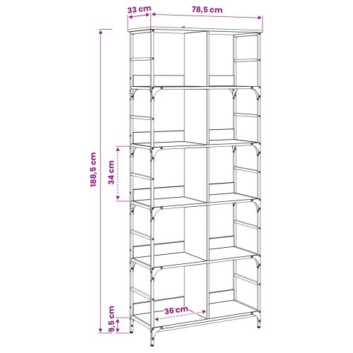 Рафт за книги 4 нива 78,5 x 33 x 188,5 см метал PB Дъб артизан
