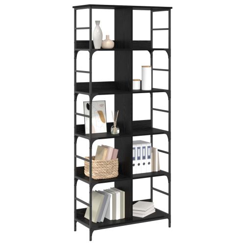 Рафт за книги Черен дъб 78,5 x 33 x 188,5 см метал PB