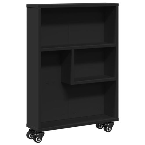 Тясна количка за съхранение черно 48x13x68 см инженерно дърво
