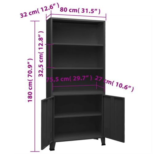 Индустриална етажерка за книги, антрацит, 80x32x180 см, стомана