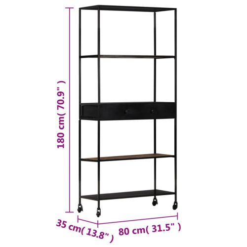 Шкаф за книги, 80x35x180 см, грубо мангово дърво и желязо