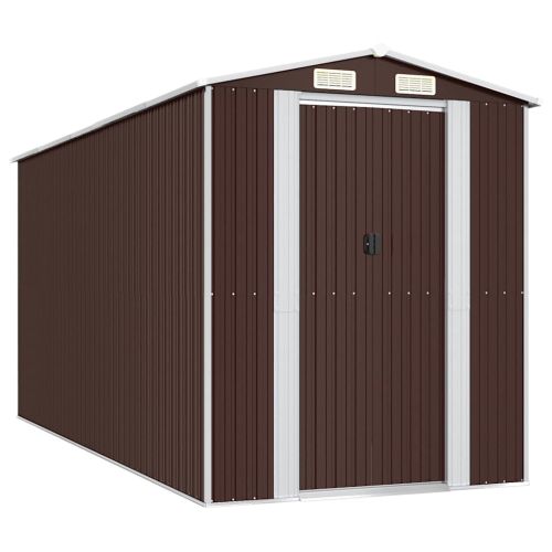 Градински навес тъмнокафяв 192x440x223 см поцинкована стомана