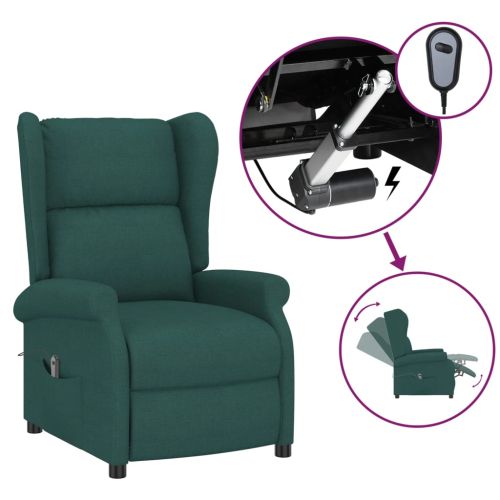 Wingback електрически реклайнер стол, тъмнозелена, текстил