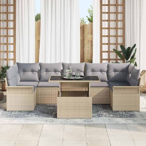 Градински Софа Комплект 8 бр. Бежово полиратан