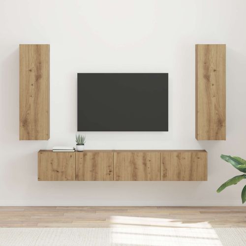 Комплект ТВ шкаф 3 бр. Дъб Инженерна дървесина