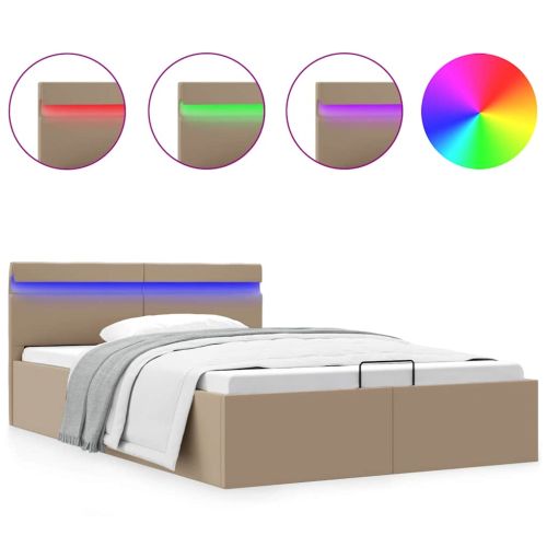 Хидравлично легло с LED капучино изкуствена кожа 140x200 cм