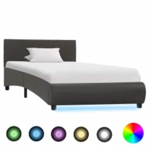 Рамка за легло с LED, сива, изкуствена кожа, 100x200 cм