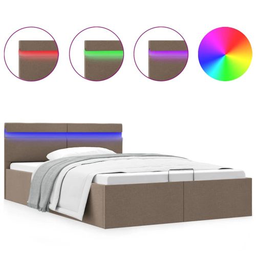 Легло с повдигащ механизъм и LED таупе текстил 140x200 см