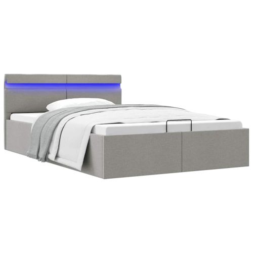 Легло с повдигащ механизъм и LED светлосиво текстил 120x200 см