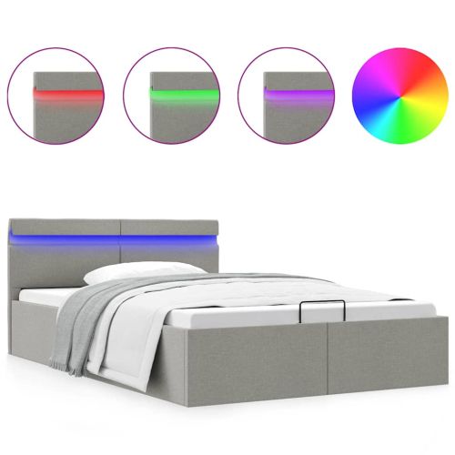 Легло с повдигащ механизъм и LED светлосиво текстил 120x200 см