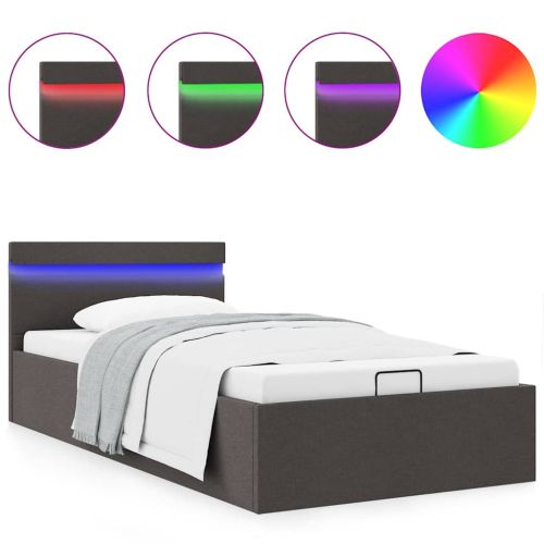 Легло с повдигащ механизъм и LED, тъмносиво, текстил, 90x200 см