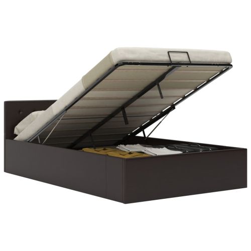 Легло с повдигащ механизъм сиво изкуствена кожа 140x200 cм