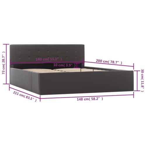Легло с повдигащ механизъм сиво изкуствена кожа 140x200 cм