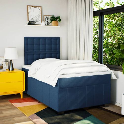 Боксспринг легло с матрак, синьо, 120x190 см, плат
