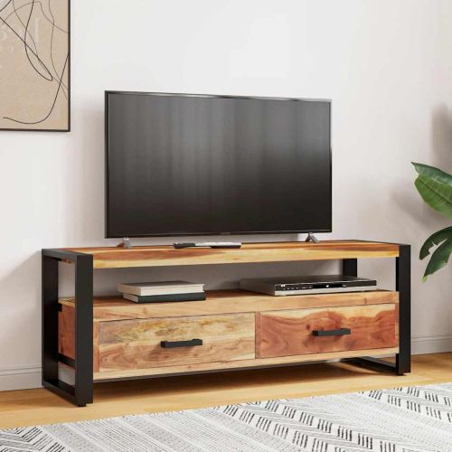 ТВ шкаф 120x35x45 см масивно дърво с меден финиш