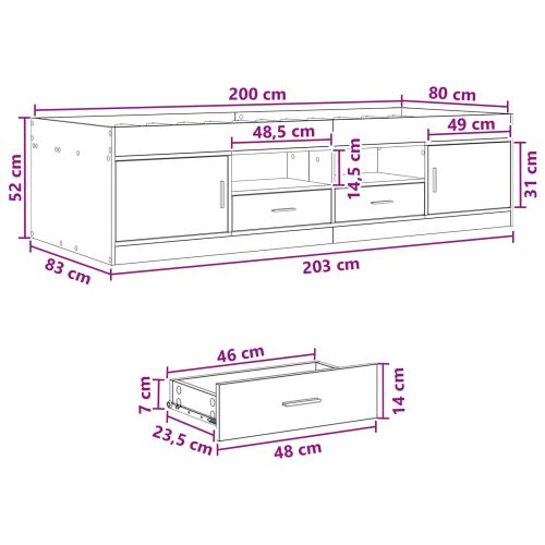 Леглово рамо с хранилище с чекмедже Опушен дъб 80 x 200 cm