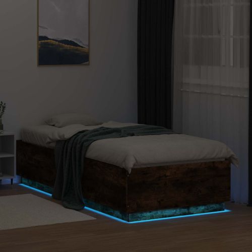 Легло с LED Опушен дъб 80 x 200 cm Инженерна дървесина
