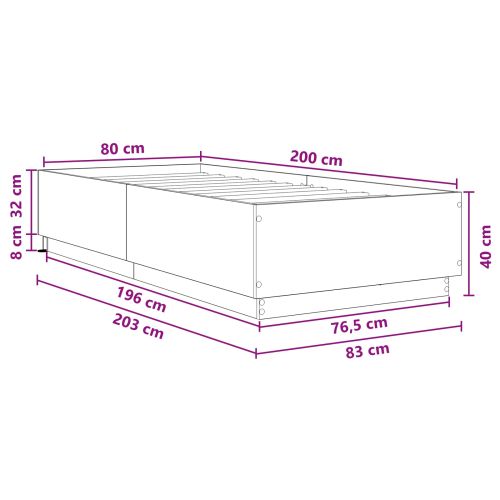 Легло с LED Черен дъб 80 x 200 cm Инженерна дървесина