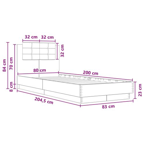 Леглова рамка с табла с таблото Опушен дъб 80 x 200 cm