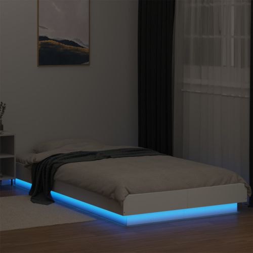 Легло с LED с LED ленти Бяло 80 x 200 cm Инженерна дървесина