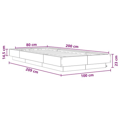 Легло с LED Черен дъб 80 x 200 cm Инженерна дървесина