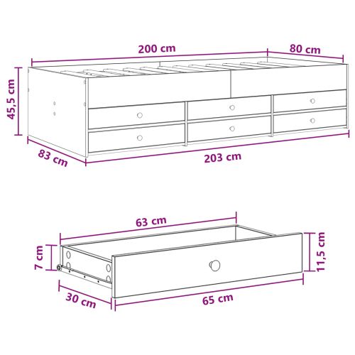 Леглово рамо с хранилище с чекмедже Опушен дъб 80 x 200 cm