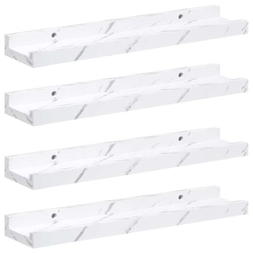 Стенен рафт Монтиране на стена 4 pcs Бял мрамор 40 x 9 x 3 cm